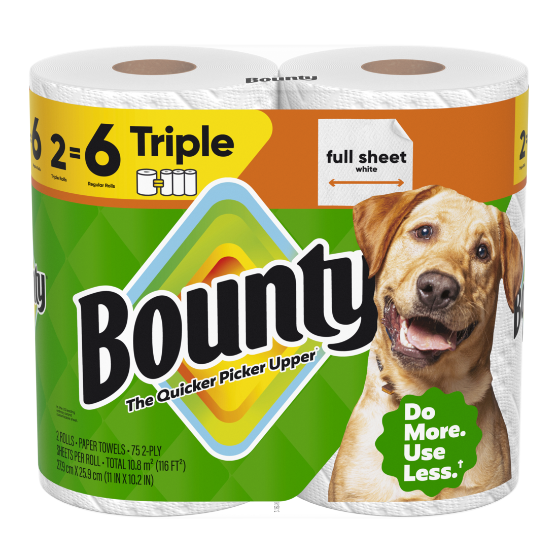 Bounty Paper Towels Full Sheet White 2 Triple Rolls 75 Sheets Per Roll - 2ct/6pk