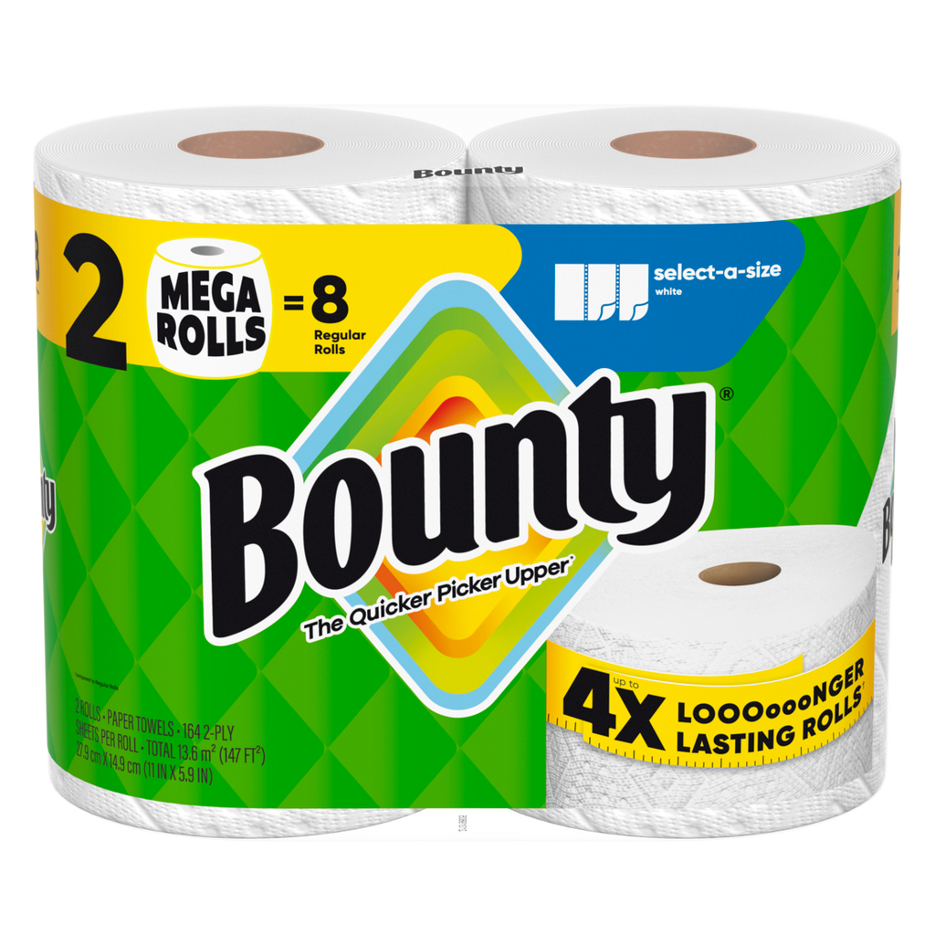 Bounty Paper Towels Select-A-Size White 2 Mega Rolls 164 Sheets Per Roll - 2ct/6pk