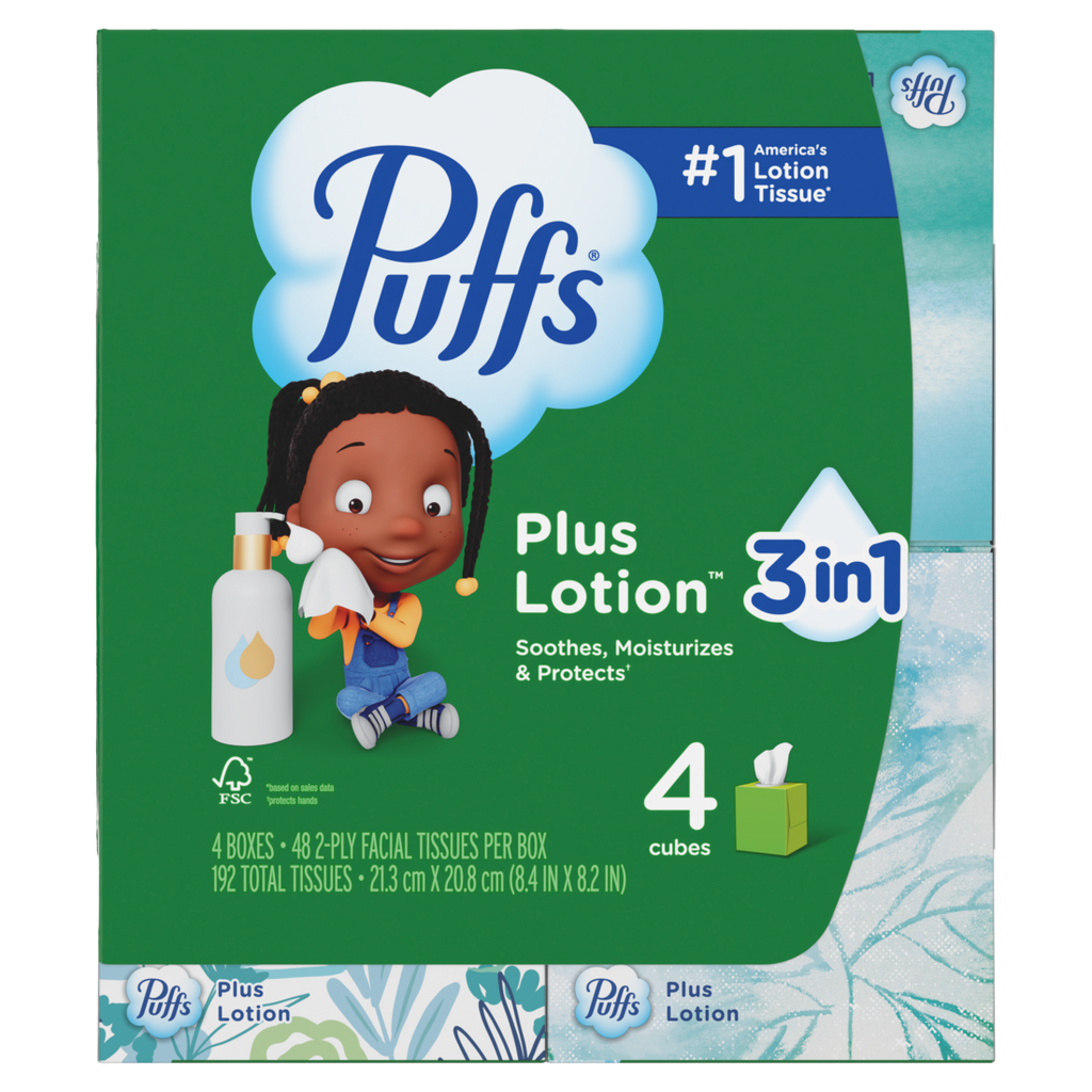 Puffs Plus Lotion Facial Tissue 4 Cube Boxes 48 Tissues Per Box - 192ct/6pk