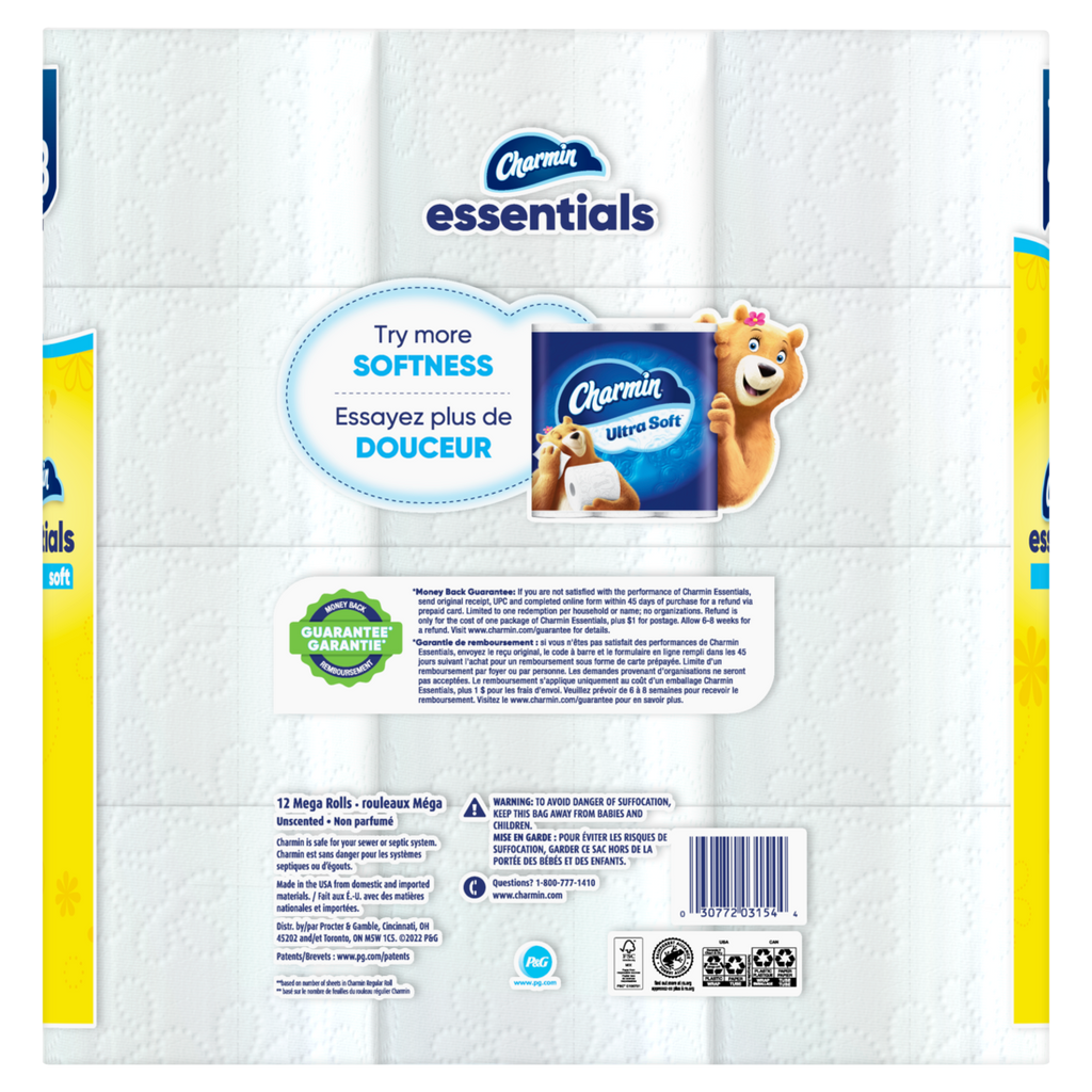 Charmin Essentials Soft Toilet Paper 12 Mega Rolls 330 Sheets Per Roll - 12ct/4pk