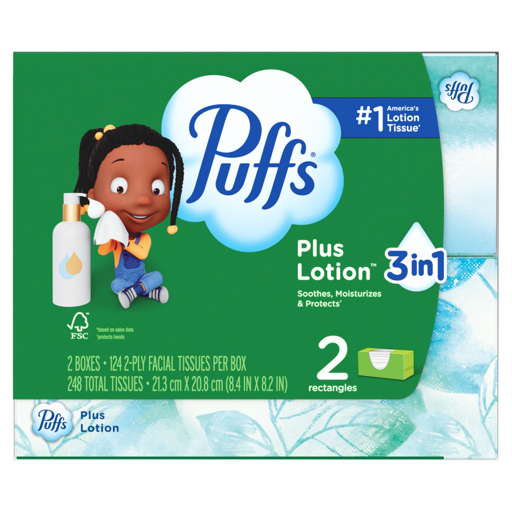 Puffs Plus Lotion Facial Tissue 2 Family Boxes 124 Tissues Per Box - 248ct/12pk