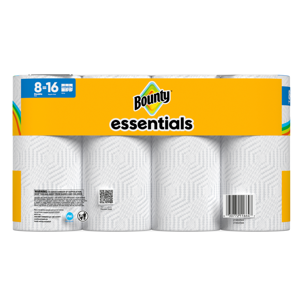 Bounty Paper Towels Essentials Select-A-Size 8 Double Rolls White 108 Sheets Per Roll - 8ct/1pk