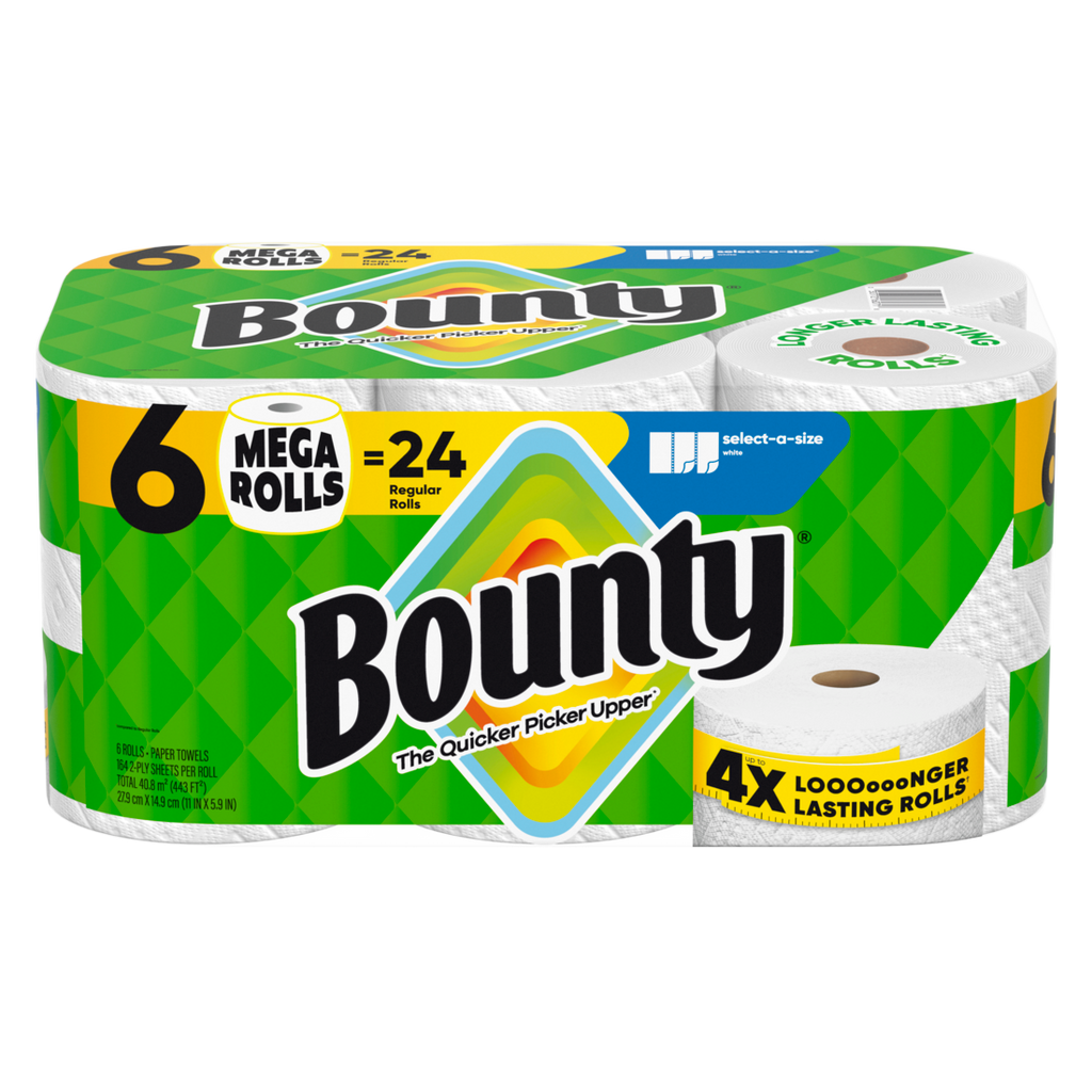 Bounty Paper Towels Select-A-Size White 6 Mega Rolls 164 Sheets Per Roll - 6ct/1pk