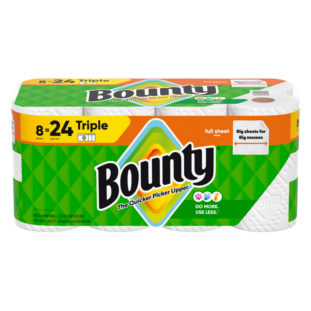 Bounty Paper Towels Full Sheet White 8 Triple Rolls 75 Sheets Per Roll - 8ct/1pk