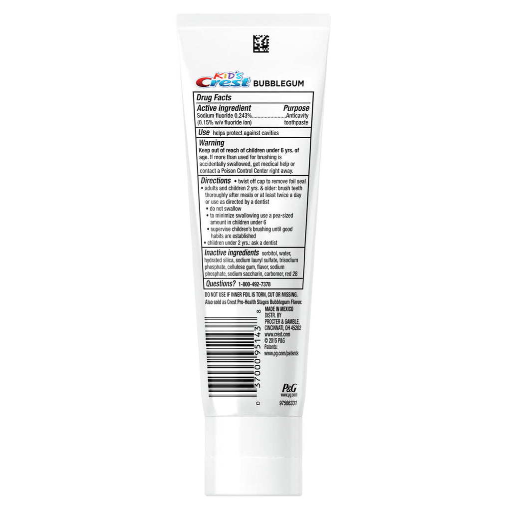 Kid's Crest Cavity Protection Bubblegum Flavor Toothpaste Gel Formula - 4.2oz/6pk
