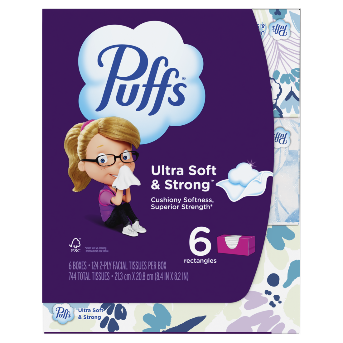Puffs Ultra Soft Facial Tissues 6 Family Size Boxes 124 Facial Tissues Per Box - 744ct/4pk