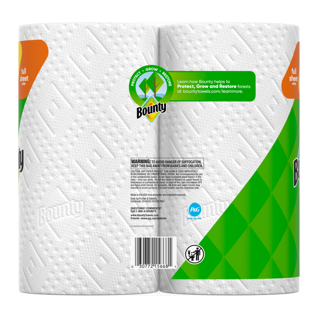 Bounty Paper Towels Full Sheet White 2 Double Plus Rolls 63 Sheets Per Roll - 2ct/6pk