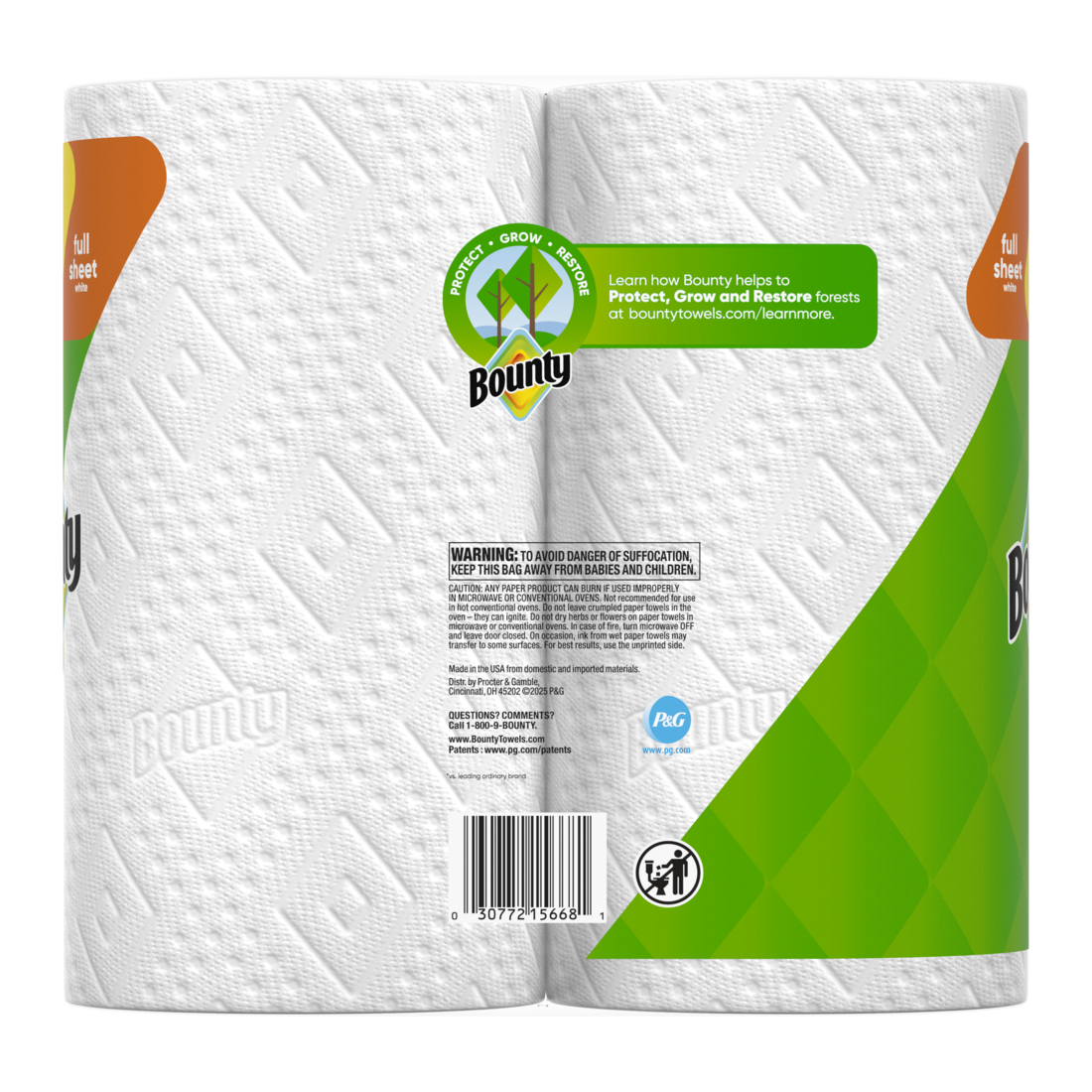 Bounty Paper Towels Full Sheet White 2 Double Plus Rolls 63 Sheets Per Roll - 2ct/6pk