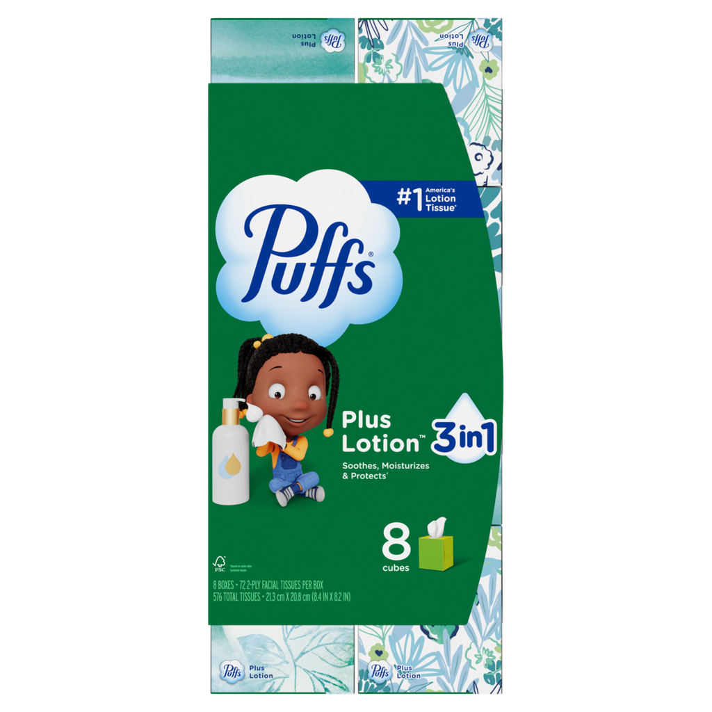 Puffs Plus Lotion Facial Tissue 8 Mega Cubes 72 Tissues Per Box - 576ct/3pk