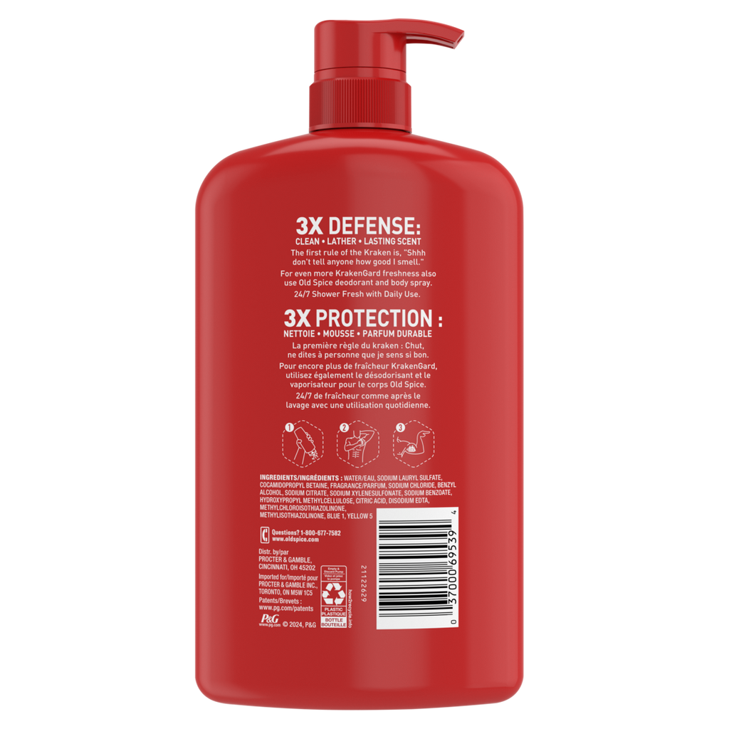 Old Spice Cleansing Body Wash For Men 24/7 Shower Clean With Lasting Scent 2-in-1 Face And Body Wash Rich Lather Krakengard Deep Ocean Scent - 33.4oz/4pk