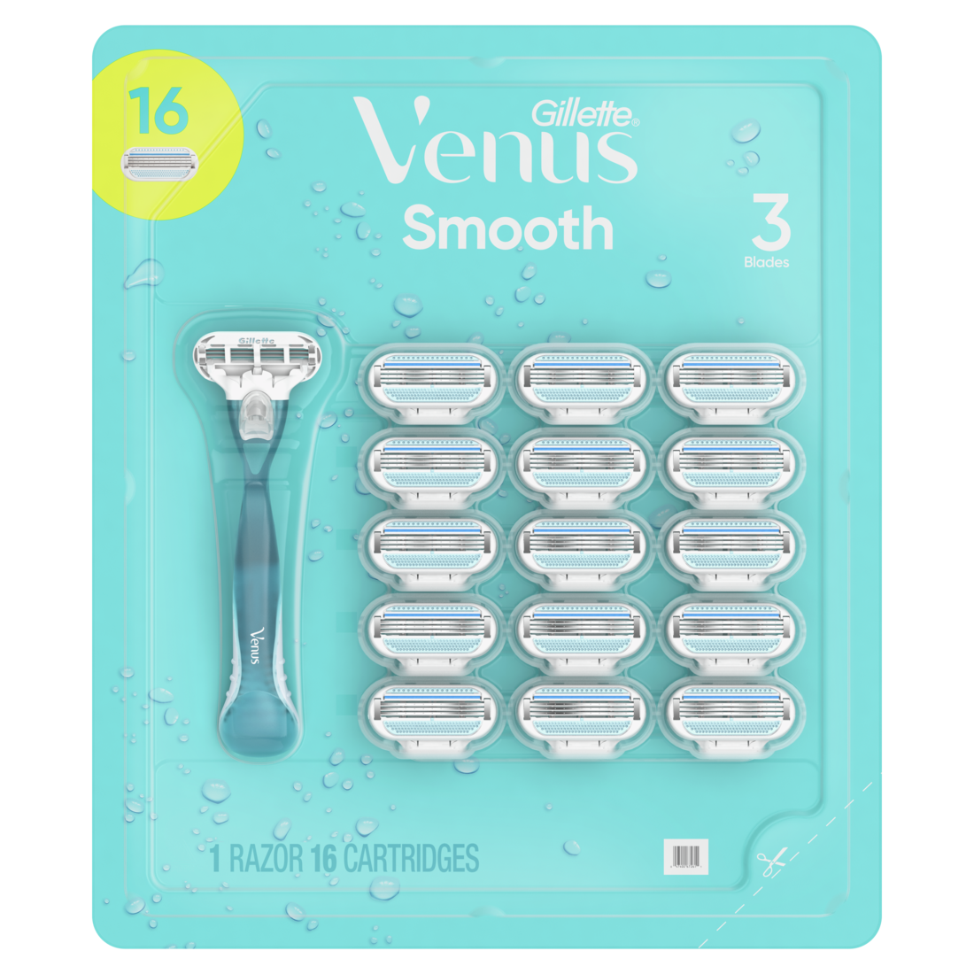 Venus Smooth Womens Razor 3-Blades 1 Handle + 16 Razor Blade Refills - (1+16)ct/18pk