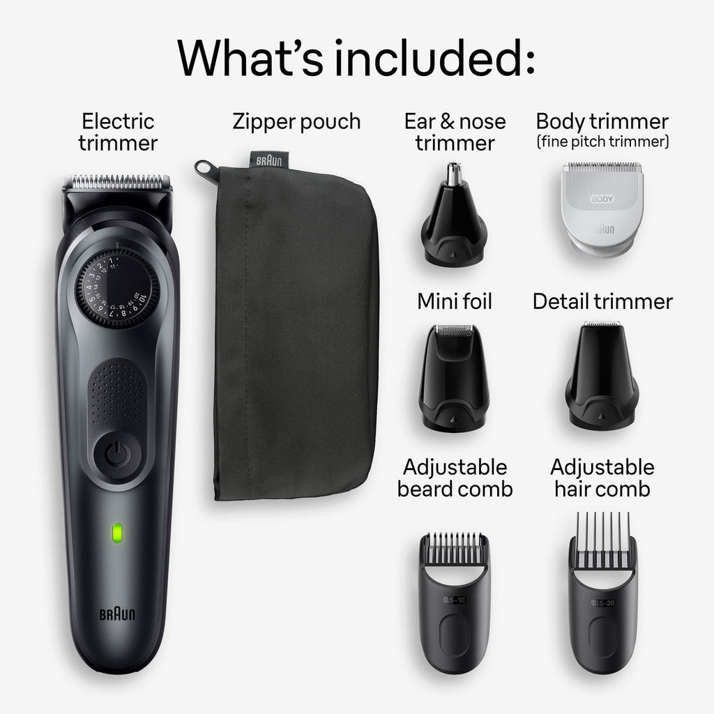 Braun All-In-One Style Kit Series 5 5480 8-in-1 Trimmer for Men with Beard Trimmer Body Trimmer for Manscaping Hair Clippers & More Ultra-Sharp Blade 40 Length Settings Rechargeable 100-minute Battery Cordless Runtime and 100% Waterproof - 1box/3pk