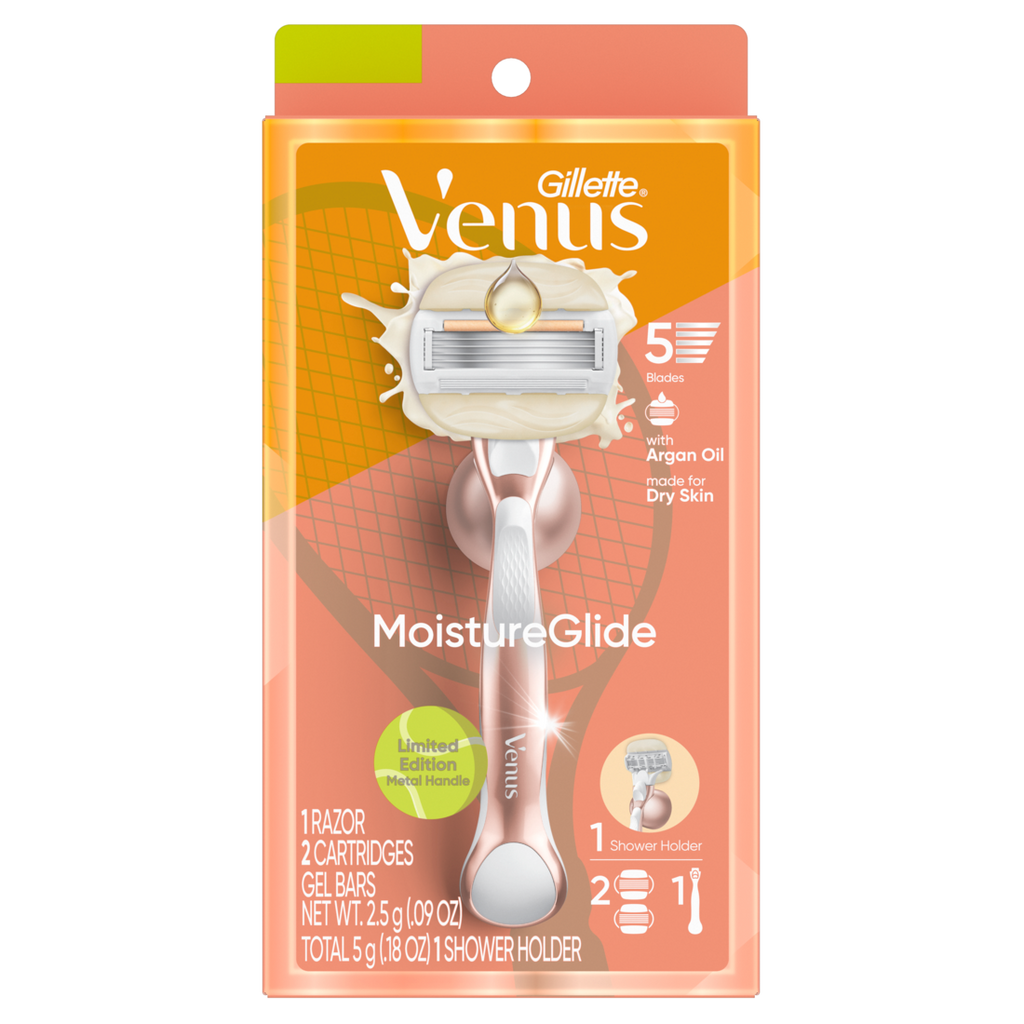 Venus Moistureglide Women's Razor Limited Edition Handle 2 Razor Blade Refills and Shower Holder - 1box/36pk