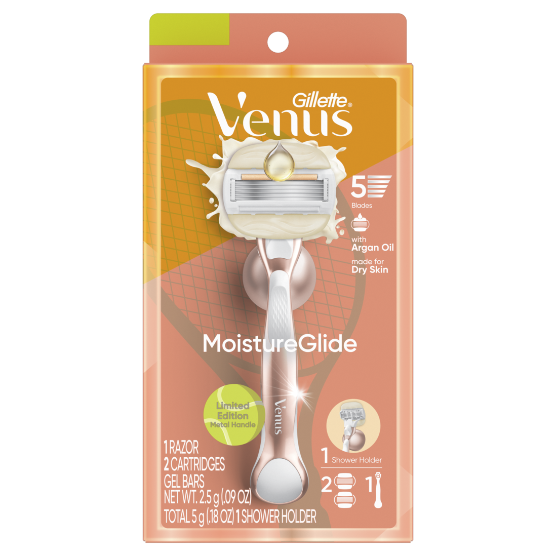 Venus Moistureglide Women's Razor Limited Edition Handle 2 Razor Blade Refills and Shower Holder - 1box/36pk