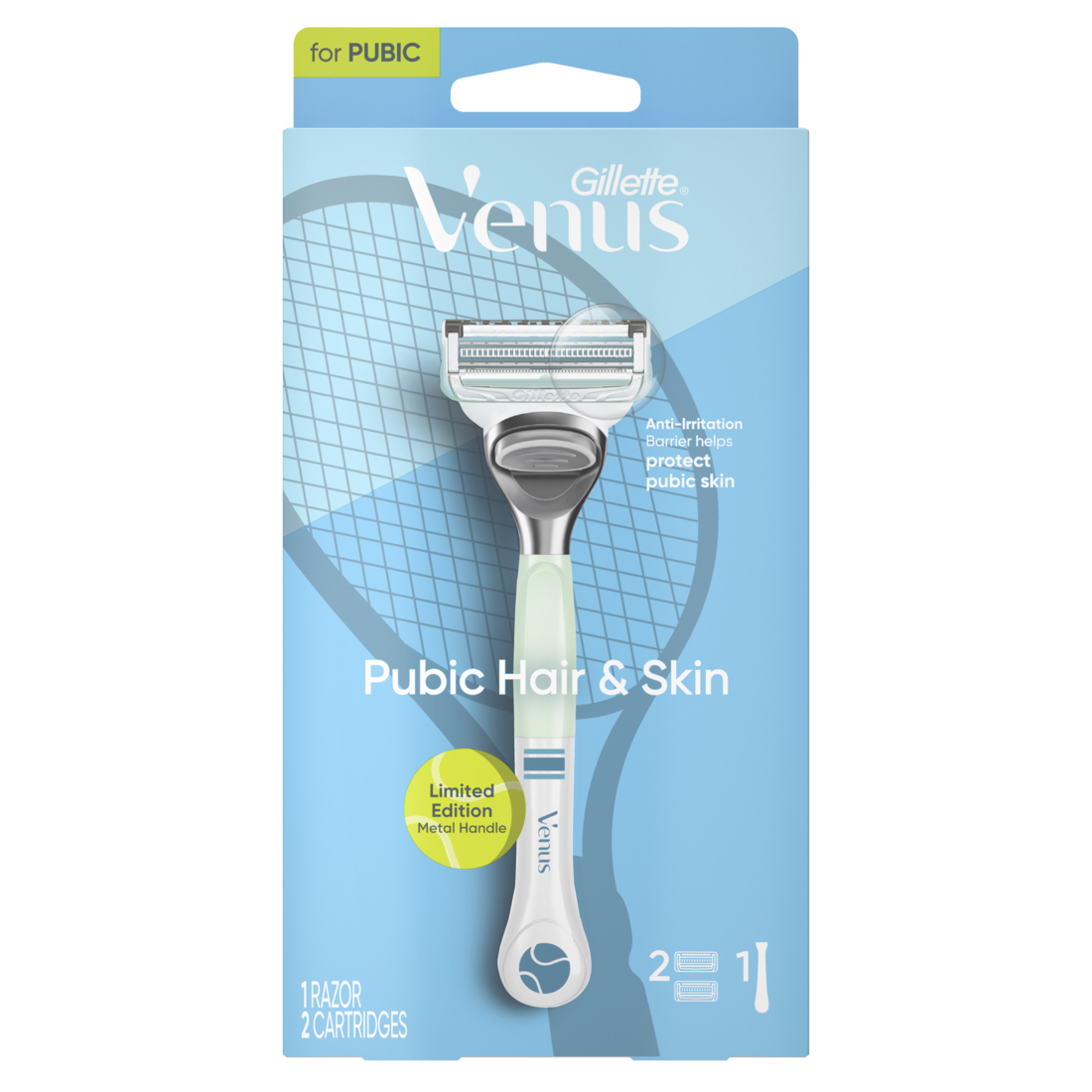 Gillette Venus for Pubic Hair and Skin Women's Razor Limited Edition Metal Handle + 2 Blade Refills - 1box/36pk