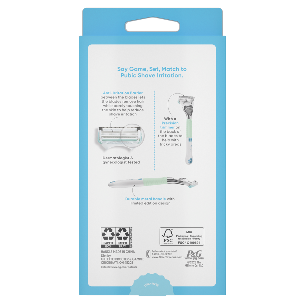 Gillette Venus for Pubic Hair and Skin Women's Razor Limited Edition Metal Handle + 2 Blade Refills - 1box/36pk