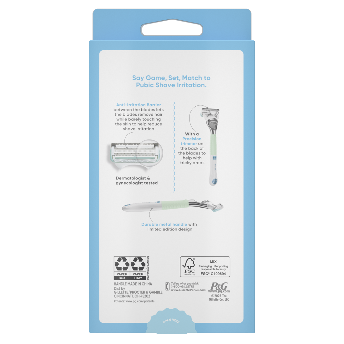Gillette Venus for Pubic Hair and Skin Women's Razor Limited Edition Metal Handle + 2 Blade Refills - 1box/36pk