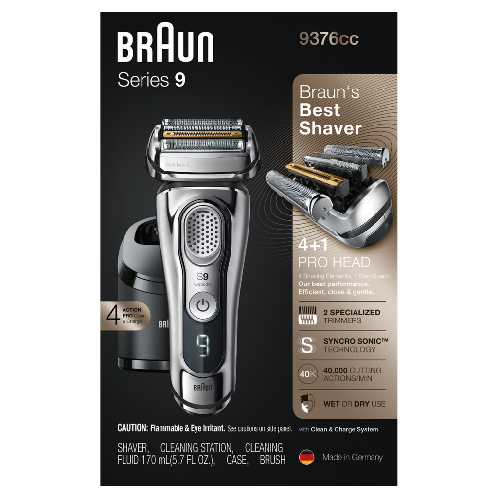Braun Series 9 9376cc Latest Generation Electric Shaver Rechargeable & Cordless Electric Razor for Men - Clean&Charge Station Fabric Travel Case - 1box/2pk