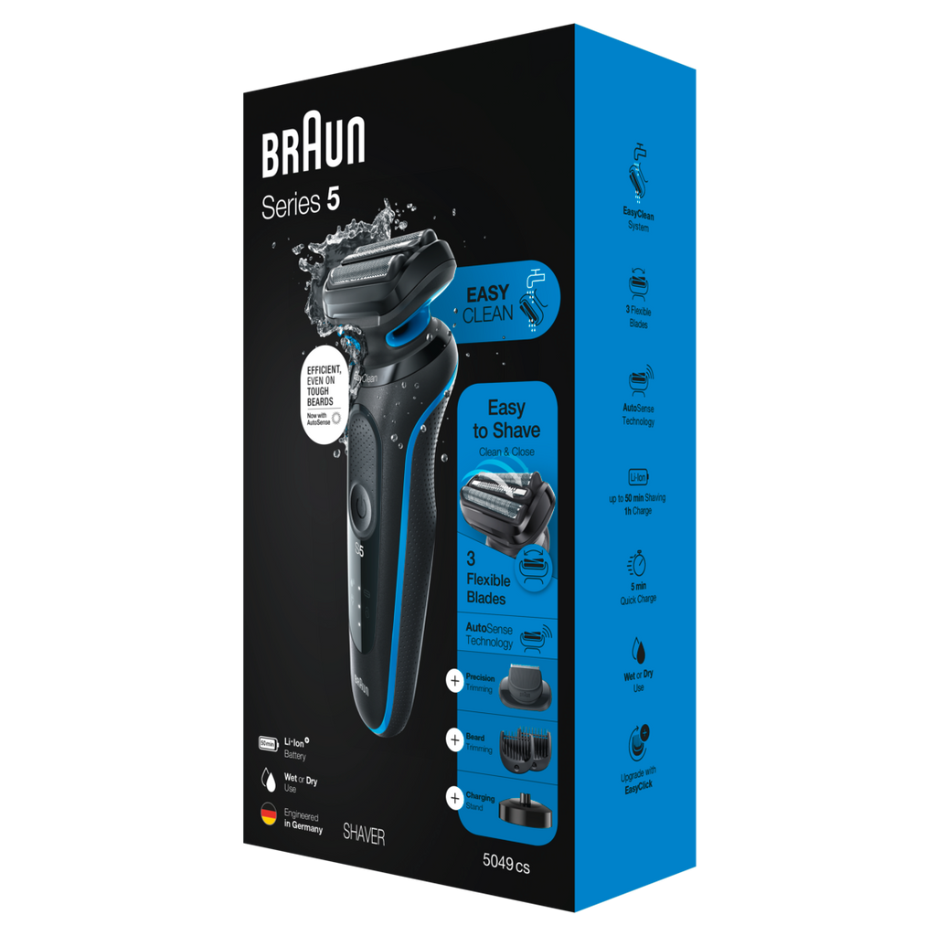 Braun Series 5 5049cs Electric Shaver with Charging Stand Beard Trimmer Wet & Dry Rechargeable Cordless Foil Shaver Blue - 1box/2pk