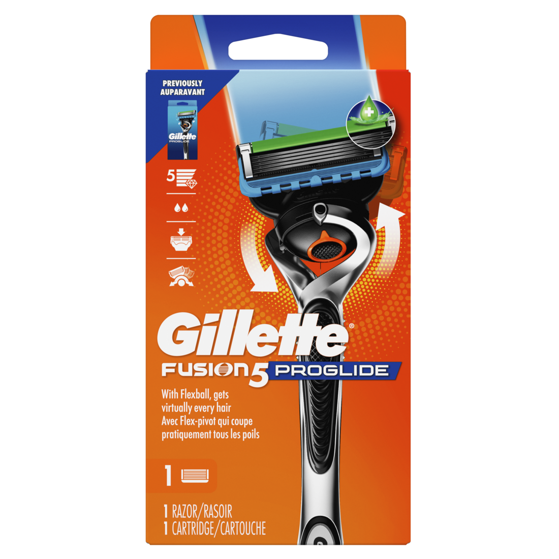 Gillette Fusion5 ProGlide Shaving Razor for Men Razor Handle 1 Razor Blade Refill FlexBall Razor Handle and Precision Trimmer for Men - 1box/24pk