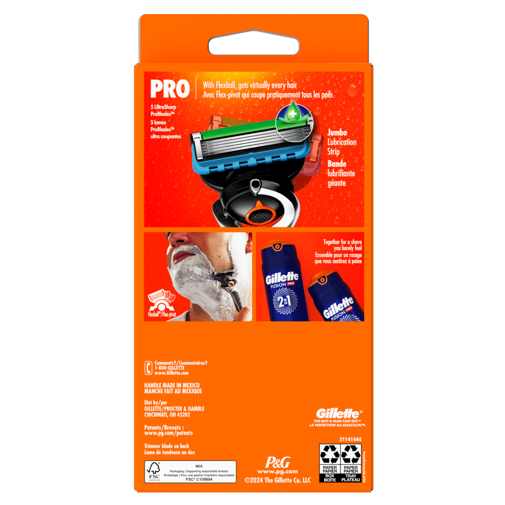Gillette Fusion5 ProGlide Shaving Razor for Men Razor Handle 1 Razor Blade Refill FlexBall Razor Handle and Precision Trimmer for Men - 1box/24pk