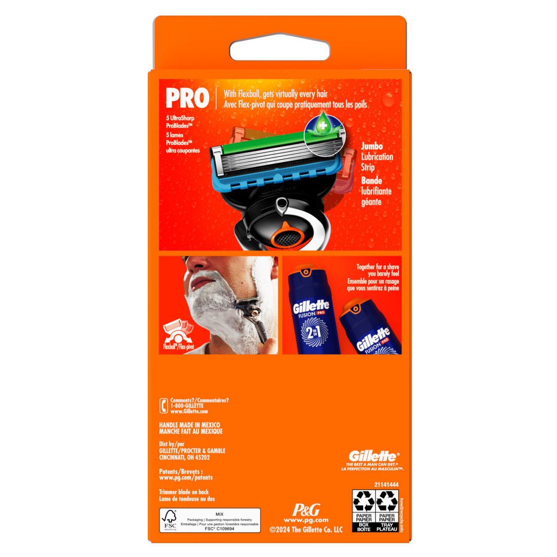 Gillette Fusion5 ProGlide Shaving Razor for Men Razor Handle 1 Razor Blade Refill FlexBall Razor Handle and Precision Trimmer for Men - 1box/24pk