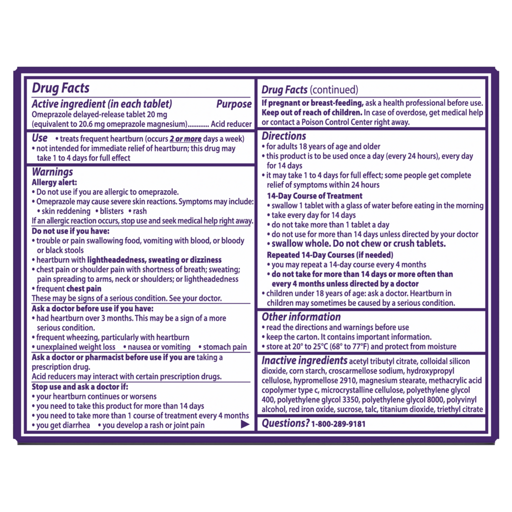 Prilosec OTC Omeprazole 20mg Heartburn Medicine Acid Reflux Medicine 24 Hour Relief Tablets - 14ct/24pk