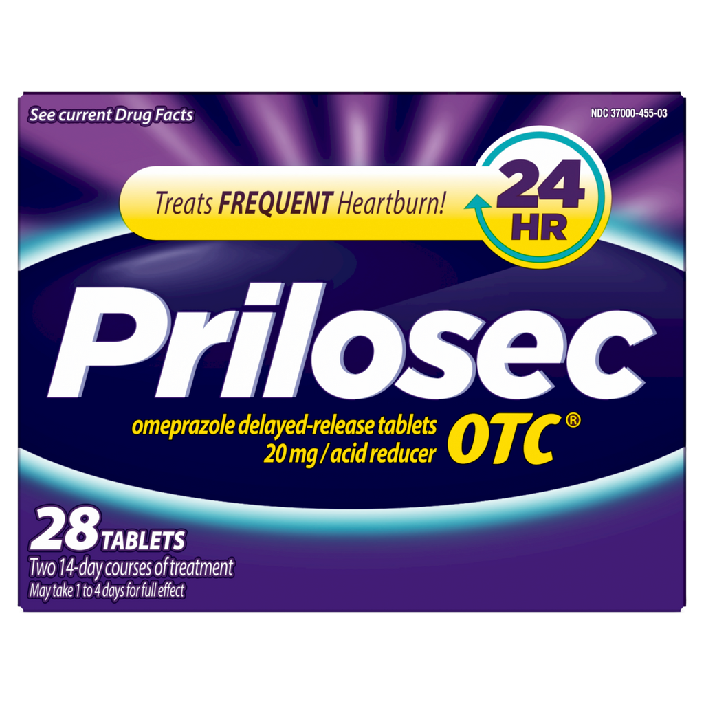 Prilosec OTC Omeprazole 20mg Delayed Release Acid Reducer Treats Frequent Heartburn for 24 Hour Relief All Day All Night Heartburn Tablets - 28ct/24pk