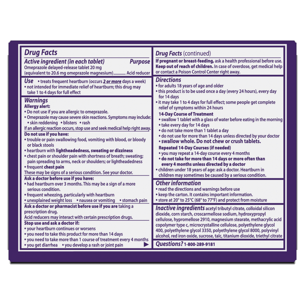 Prilosec OTC Omeprazole 20mg Heartburn Medicine Acid Reflux Medicine 24 Hour Omeprazole Relief Tablets - 42ct/24pk