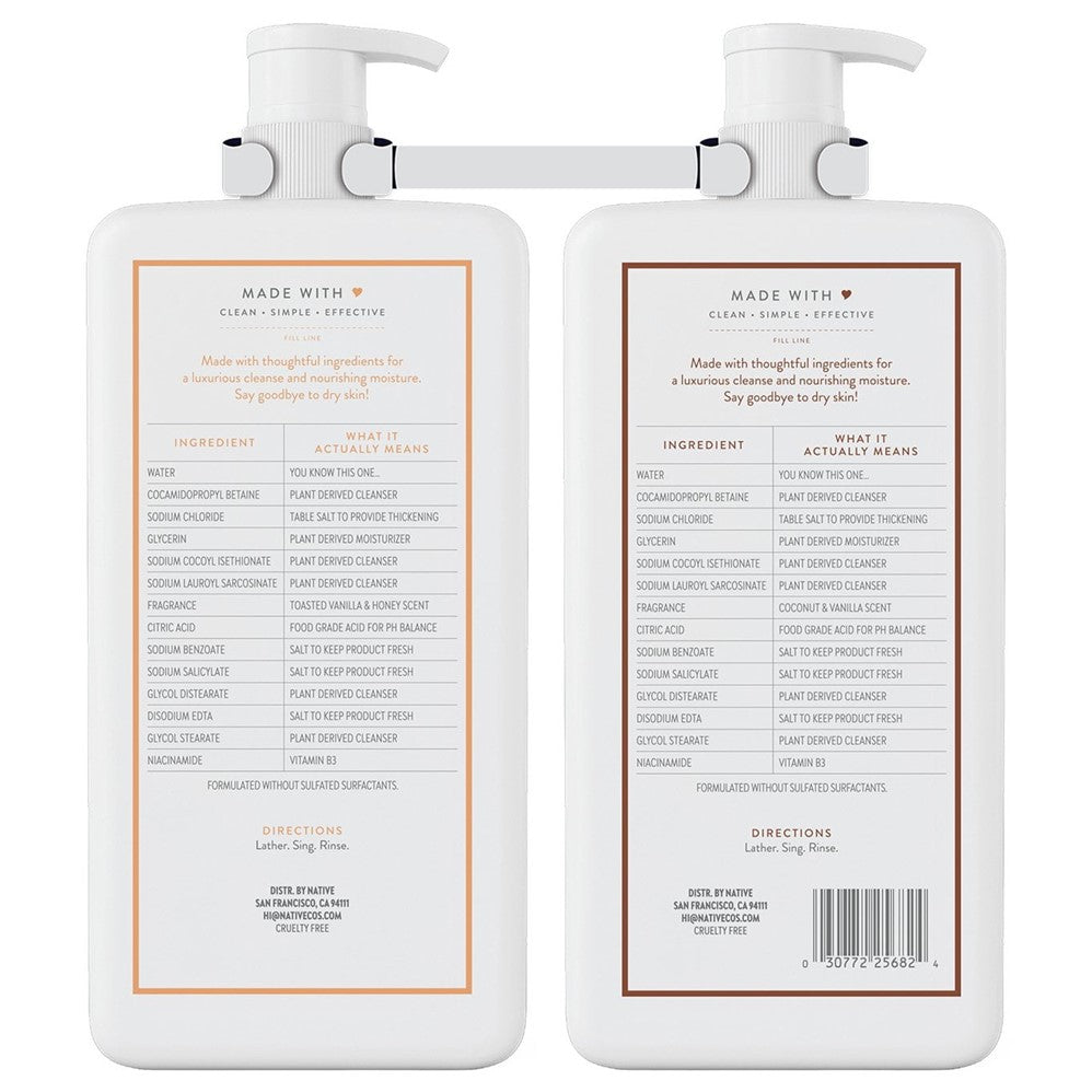 Native Nourishing Vanilla Pack Body Wash - (2x34)oz/180pk