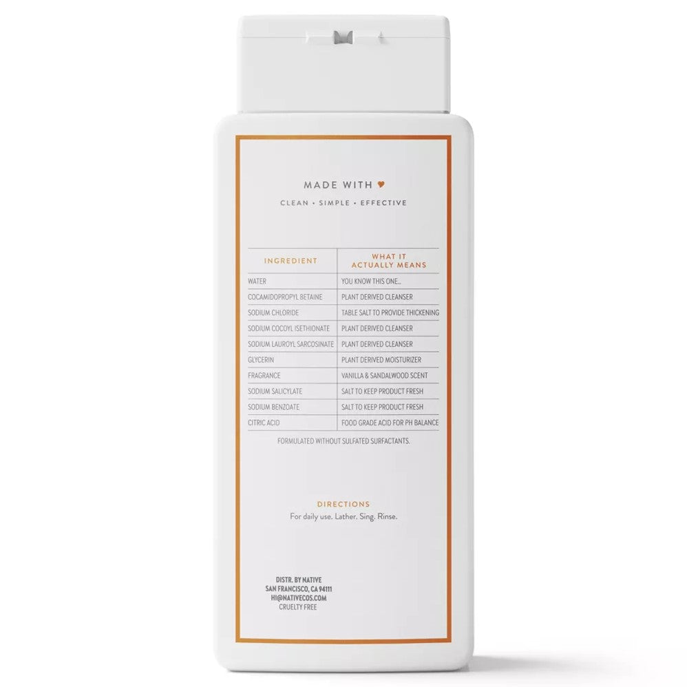 Native Vanilla & Sandalwood Body Wash - 18oz/6pk