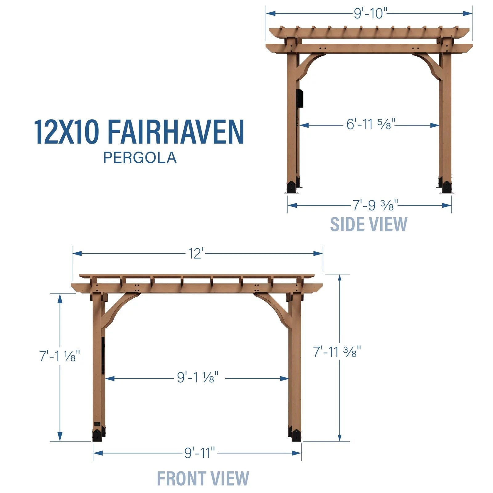12×10 Fairhaven Pergola, Rustic Finish