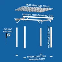 12x10 hawthorne traditional steel pergola with sail shade soft canopy