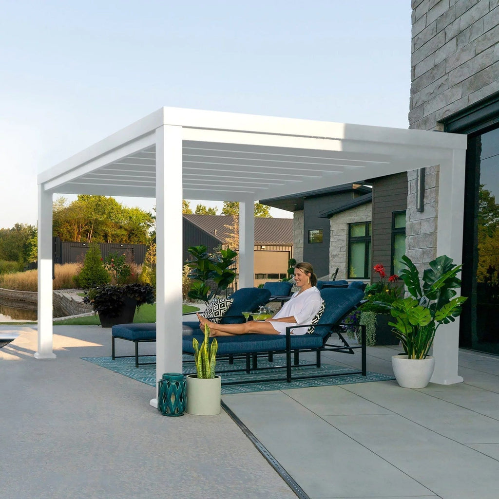 12×10 Windham Modern Steel Pergola With Sail Shade Soft Canopy