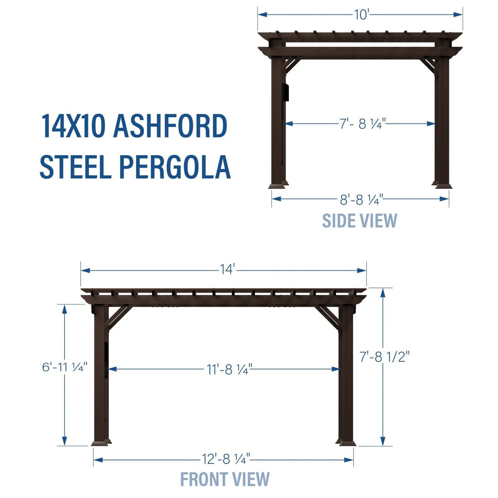 14×10 Ashford Traditional Steel Pergola With Sail Shade Soft Canopy