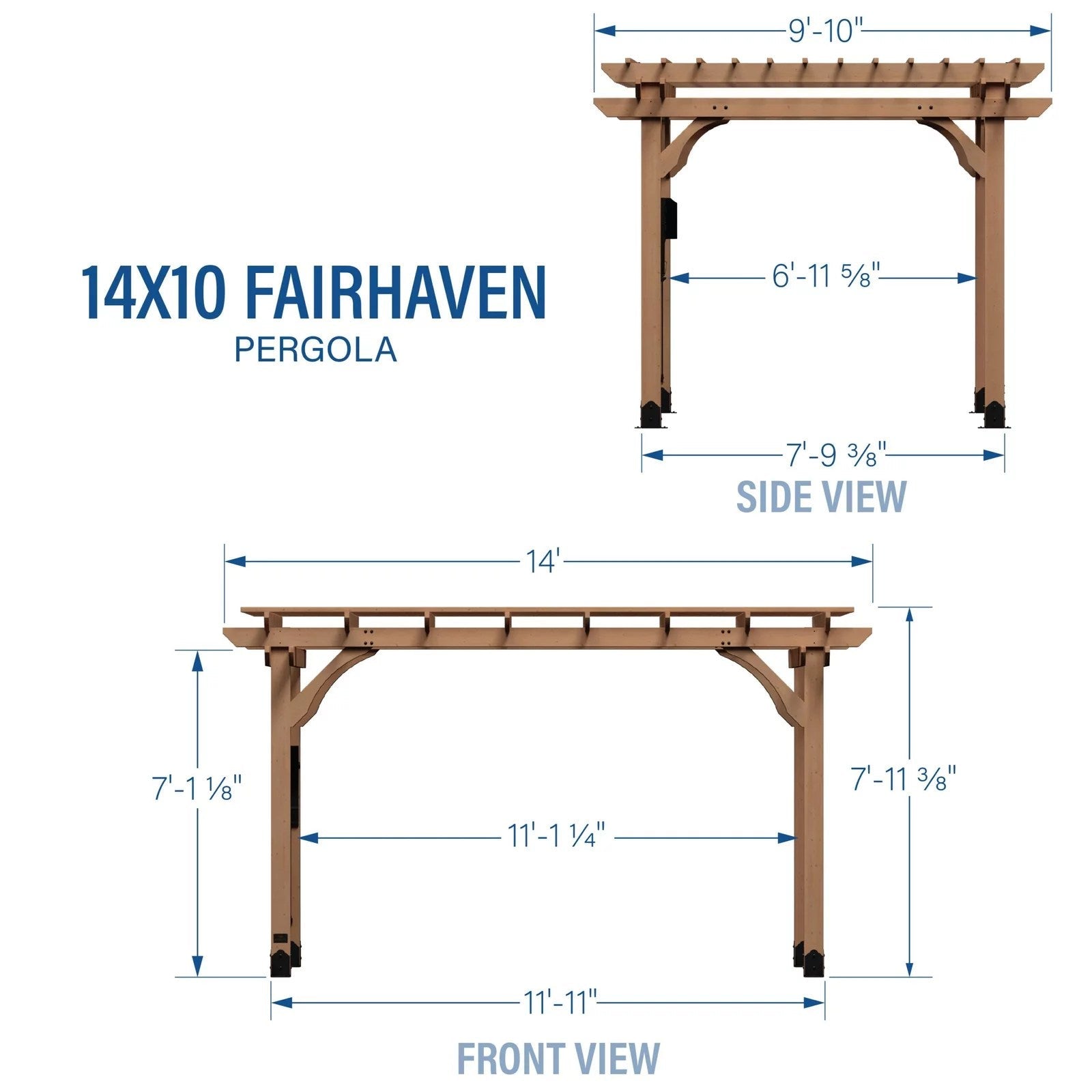 14×10 Fairhaven Pergola Rustic Finish
