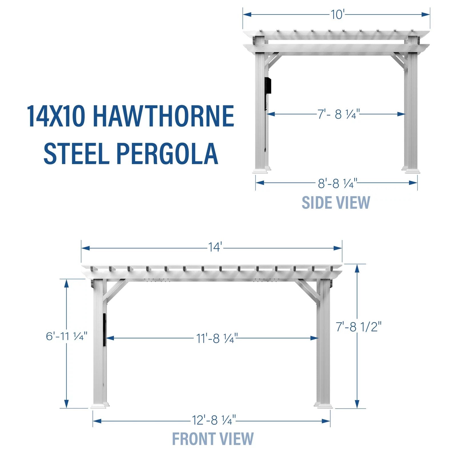 14×10 Hawthorne Traditional Steel Pergola With Sail Shade Soft Canopy