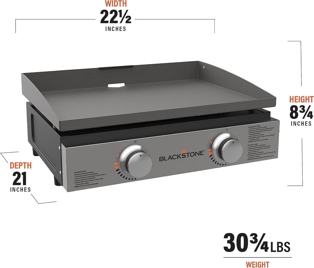 Blackstone 22″ Portable Tabletop Griddle – Dual Burner Flat Top Grill, 24,000 BTU Propane with Stainless Steel Faceplate & Rear Grease System image 9