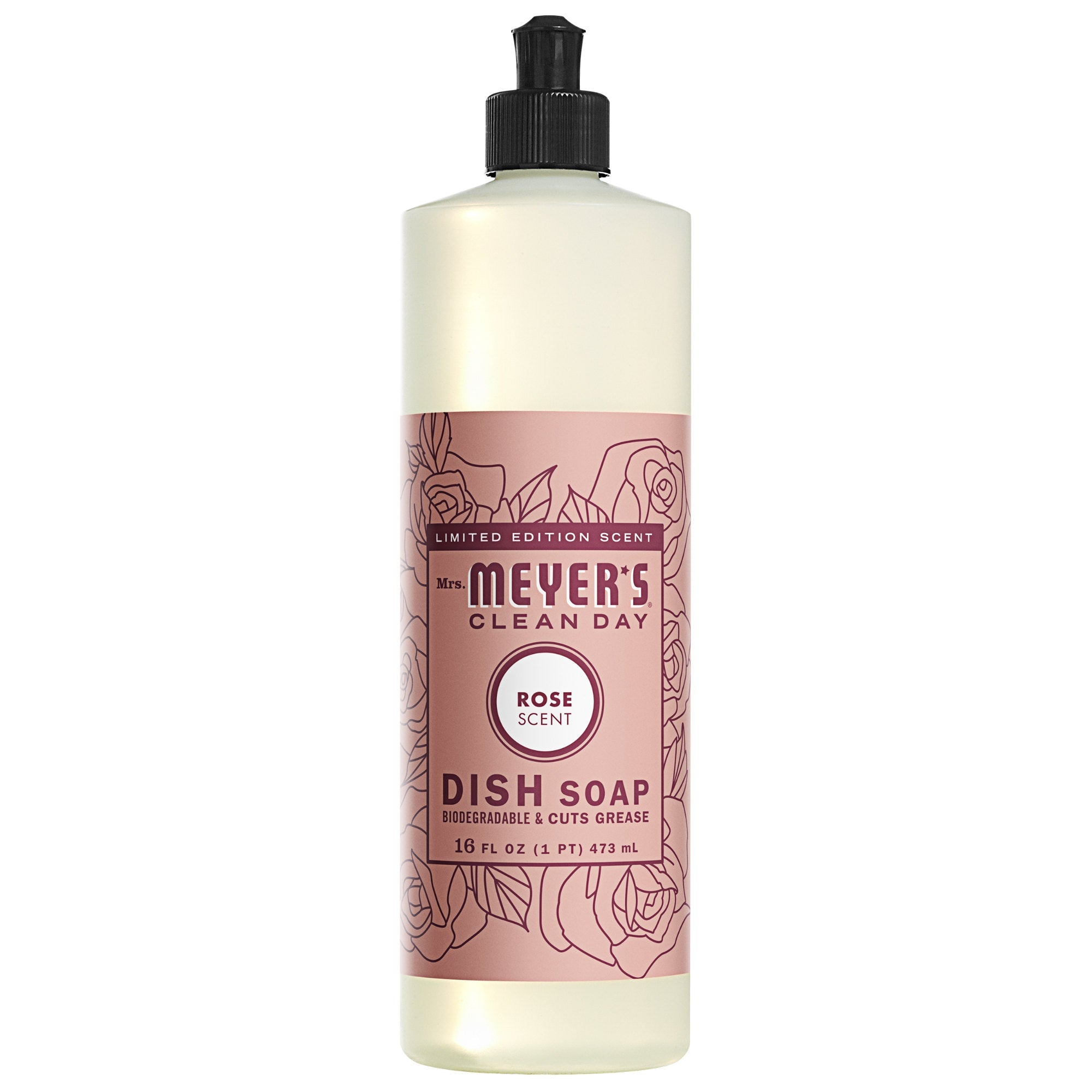 Mrs. Meyers Liquid Dish Soap Rose - 16oz/6pk