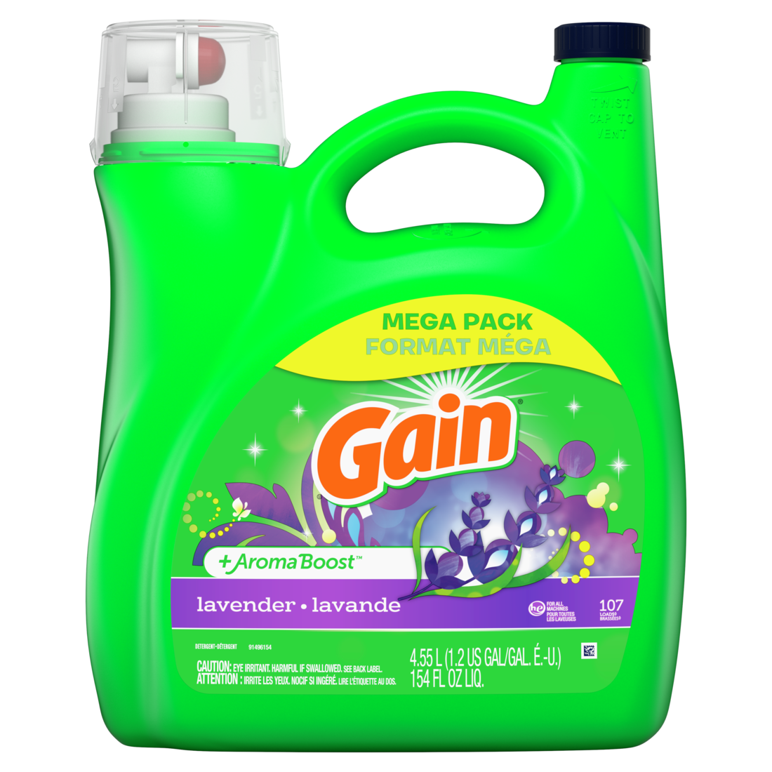 Gain Liquid Laundry Detergent Lavender Scent 107 Loads  He Compatible Laundry Detergent Liquid Soap - 154oz/4pk