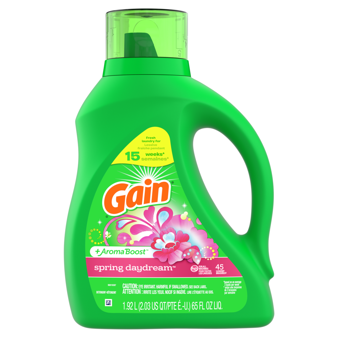 Gain Liquid Laundry Detergent Spring Daydream Scent 45 Loads Freshness + Odor Fighting Laundry Detergent Liquid Soap HE Compatible - 65oz/4pk