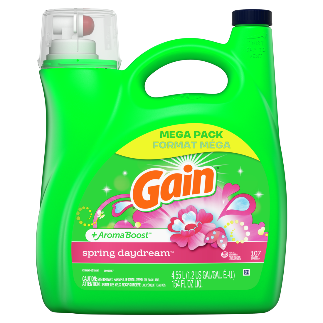 Gain Liquid Laundry Detergent Spring Daydream Scent 107 Loads Freshness + Odor Fighting Laundry Detergent Liquid Soap He Compatible - 154oz/4pk