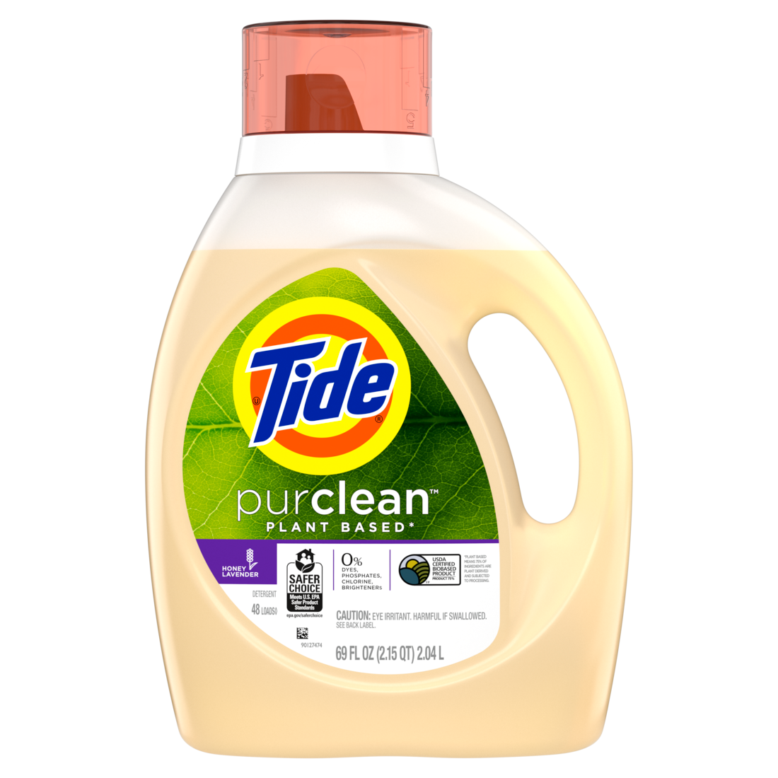 Tide purclean Liquid Detergent Honey Lavender Scent 75% Plant-Based 48 Loads - 69oz/4pk