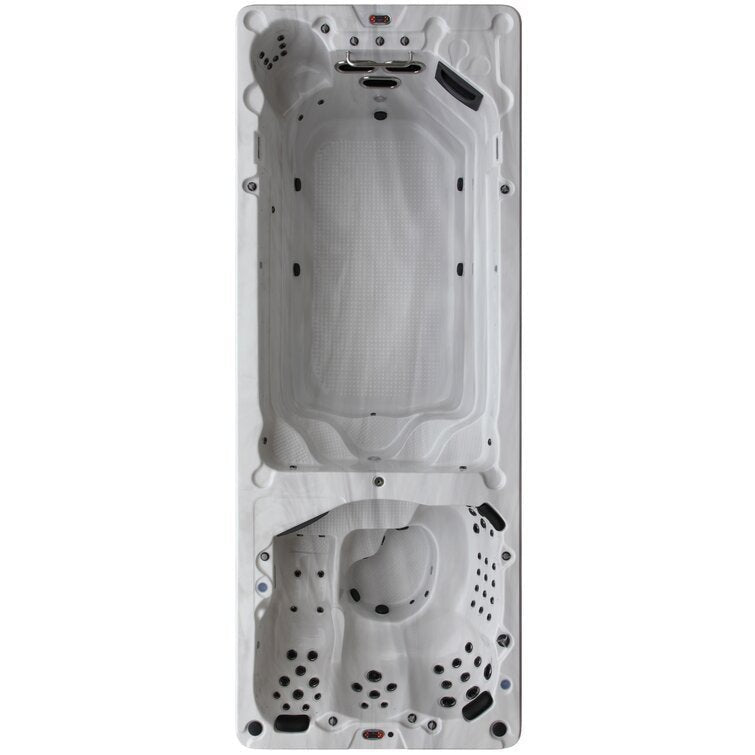Canadian Spa Co 17 – Person 73 – Jet Acrylic Rectangular Hot Tub with Ozonator and Built-In Speaker in Sterling Silver, Walnut image 1