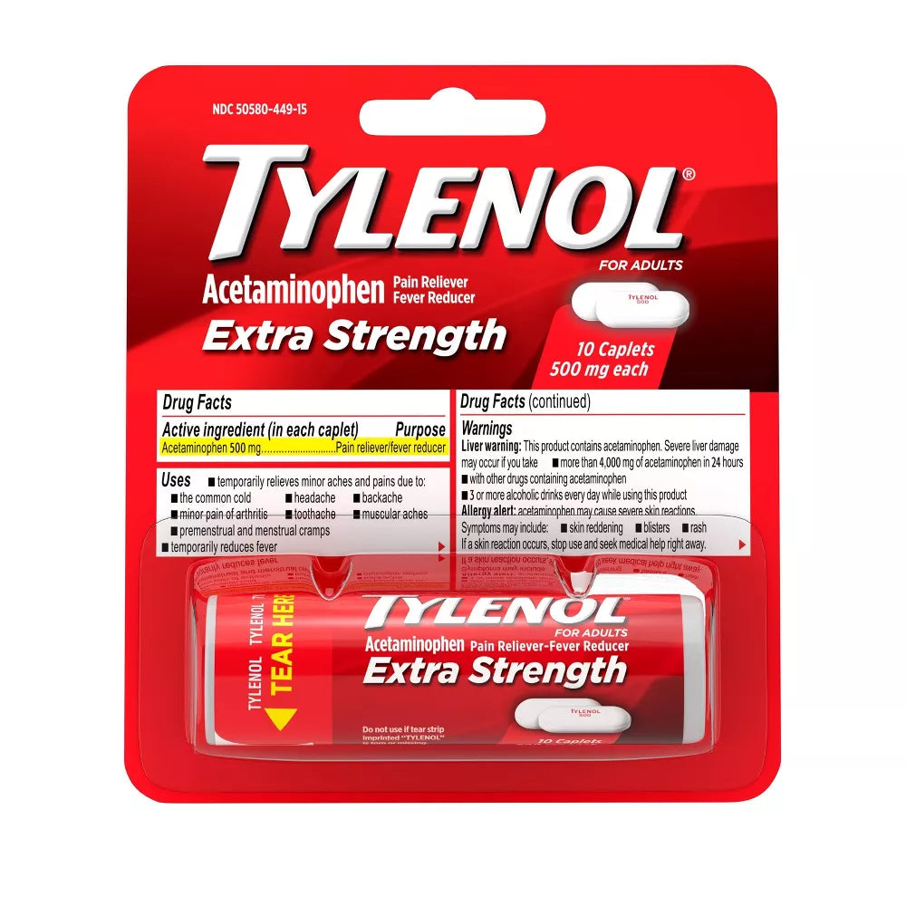 TYLENOL Extra Strength Pain Reliever & Fever Reducer Vial Caplets - 10ct/12pk