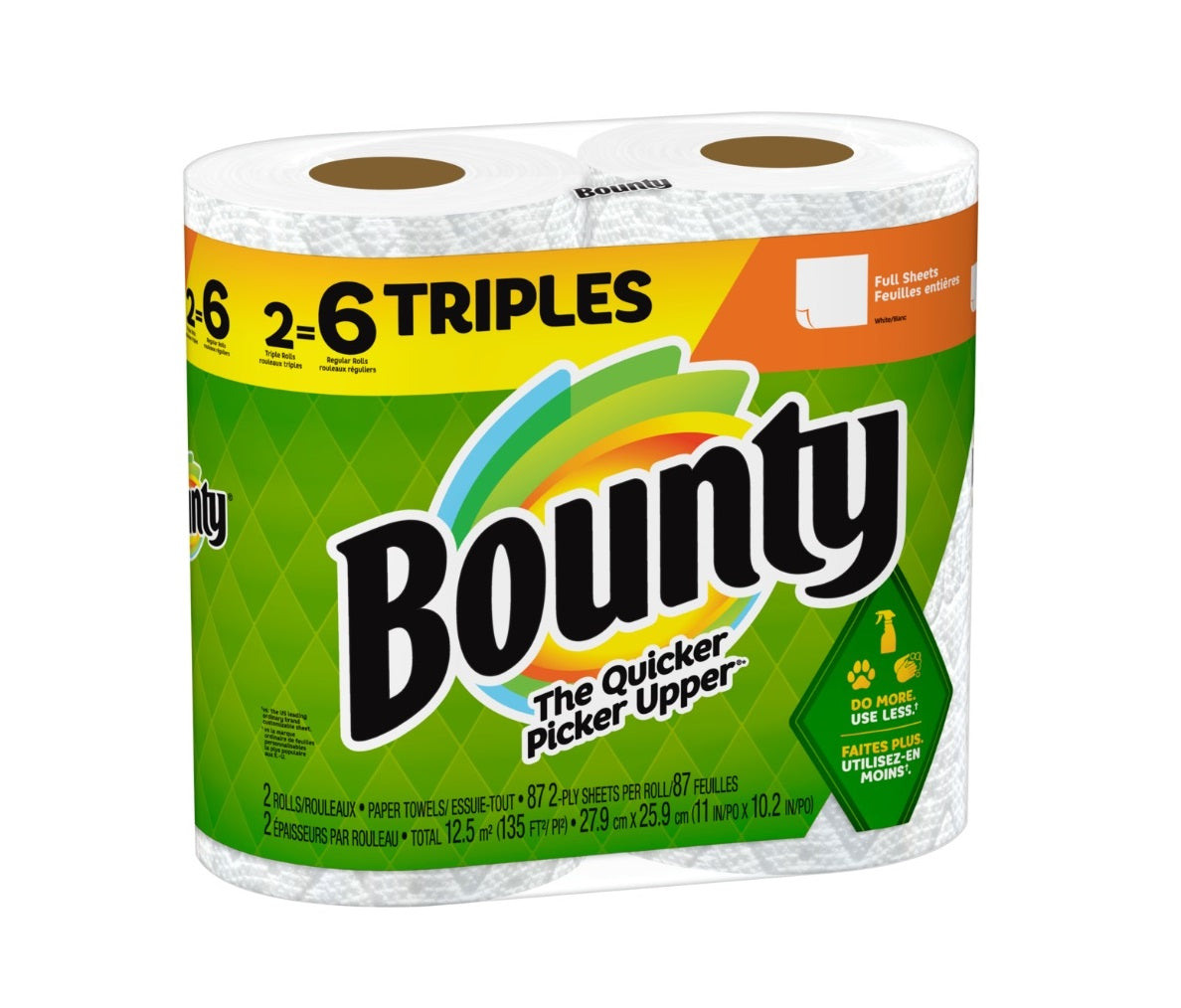 Bounty Paper Towels Full Sheet White Triple Rolls - (2x87)ct/6pk
