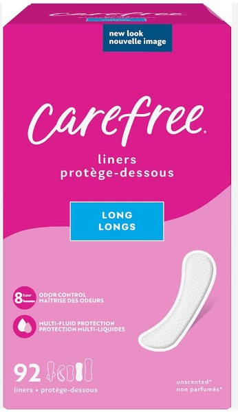 Carefree Panty Liners Long Unscented - 92ct/4pk
