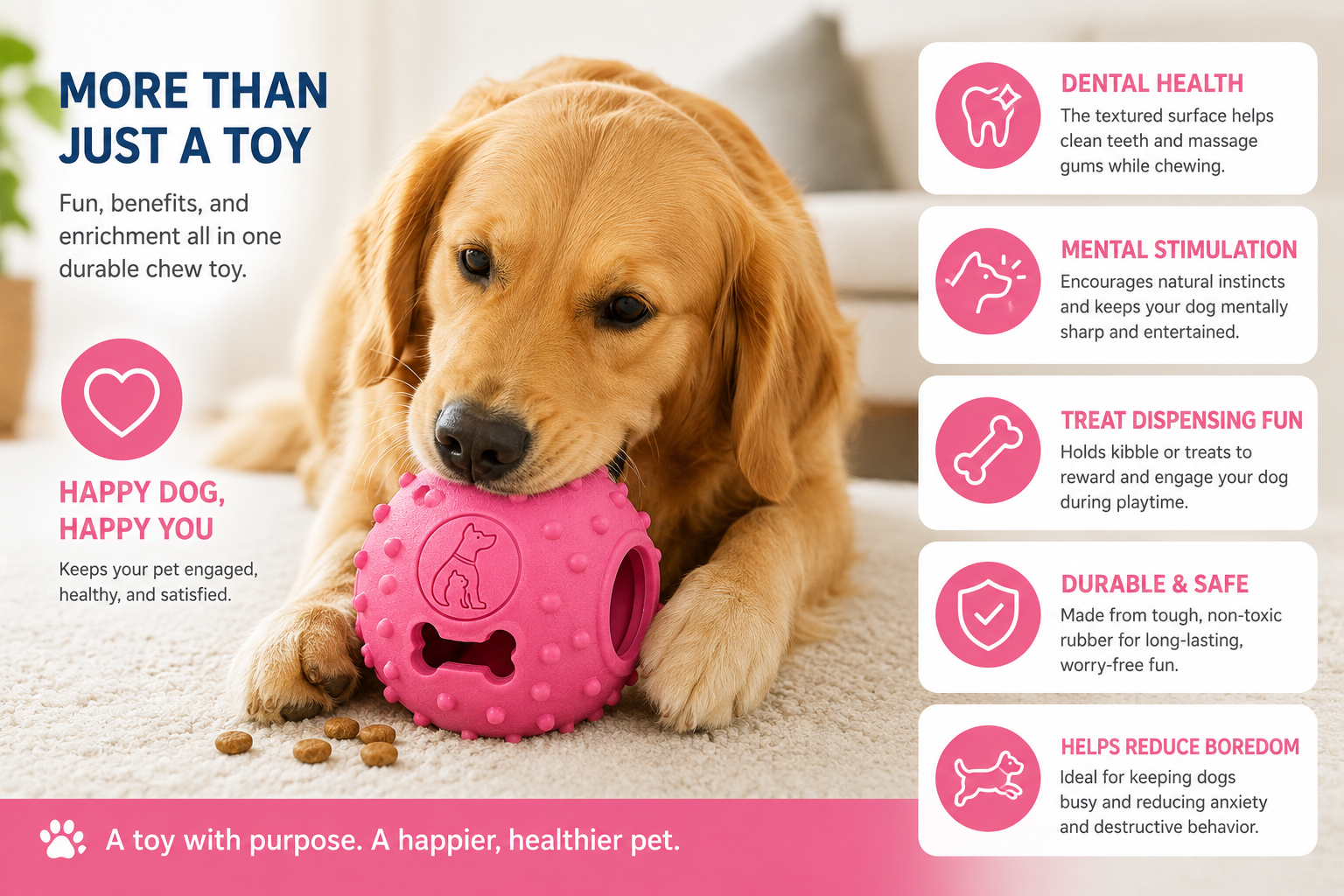Rubber Treat Dispensing Dog Ball, Durable Interactive Chew Toy
