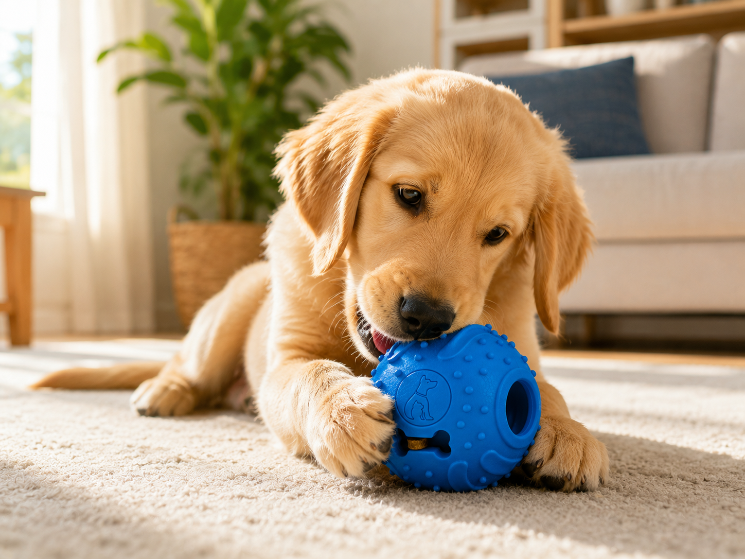 Rubber Treat Dispensing Dog Ball, Durable Interactive Chew Toy