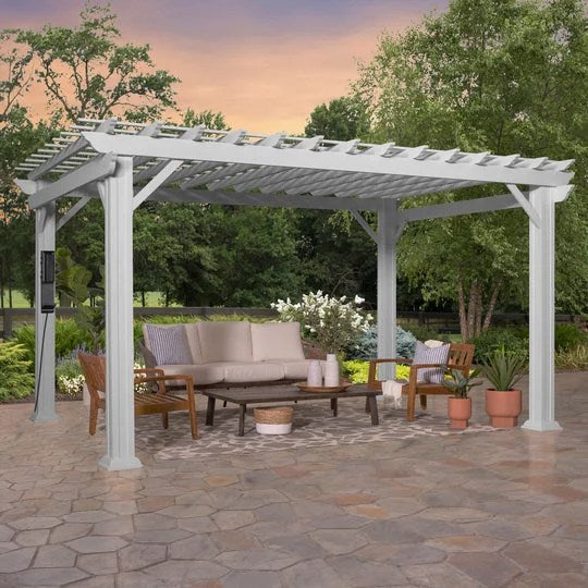 14x10 hawthorne traditional steel pergola with sail shade soft canopy